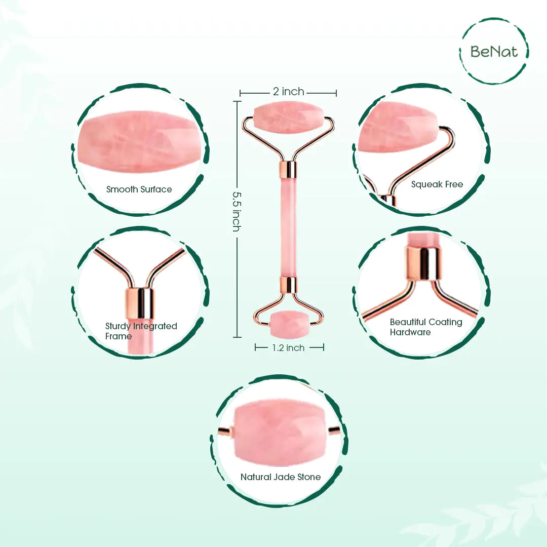 Rozenkwarts Gezichtsroller - Jade Roller voor Gezichtsmassage & Lymfedrainage